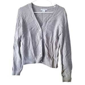 Liz Claiborne Light Gray Button-Up Waffle Cardigan Sweater Size Medium